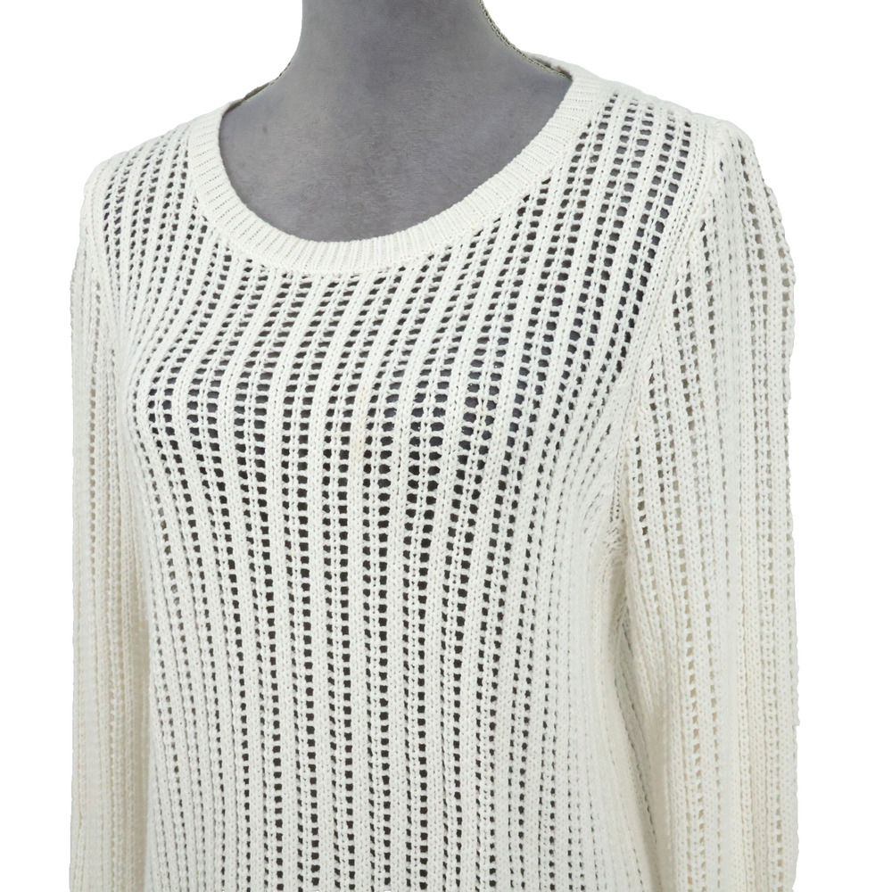 Talbots Sweater Womens Medium Ivory All Cotton Open Knit Tunic Pullover Coastal - Picture 8 of 11